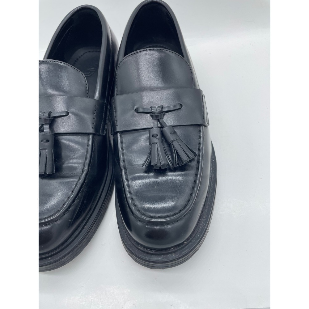 Zara Man Black Leather Tassel Loafers Mens Size 42 Chunky Sole Slip On Shoes